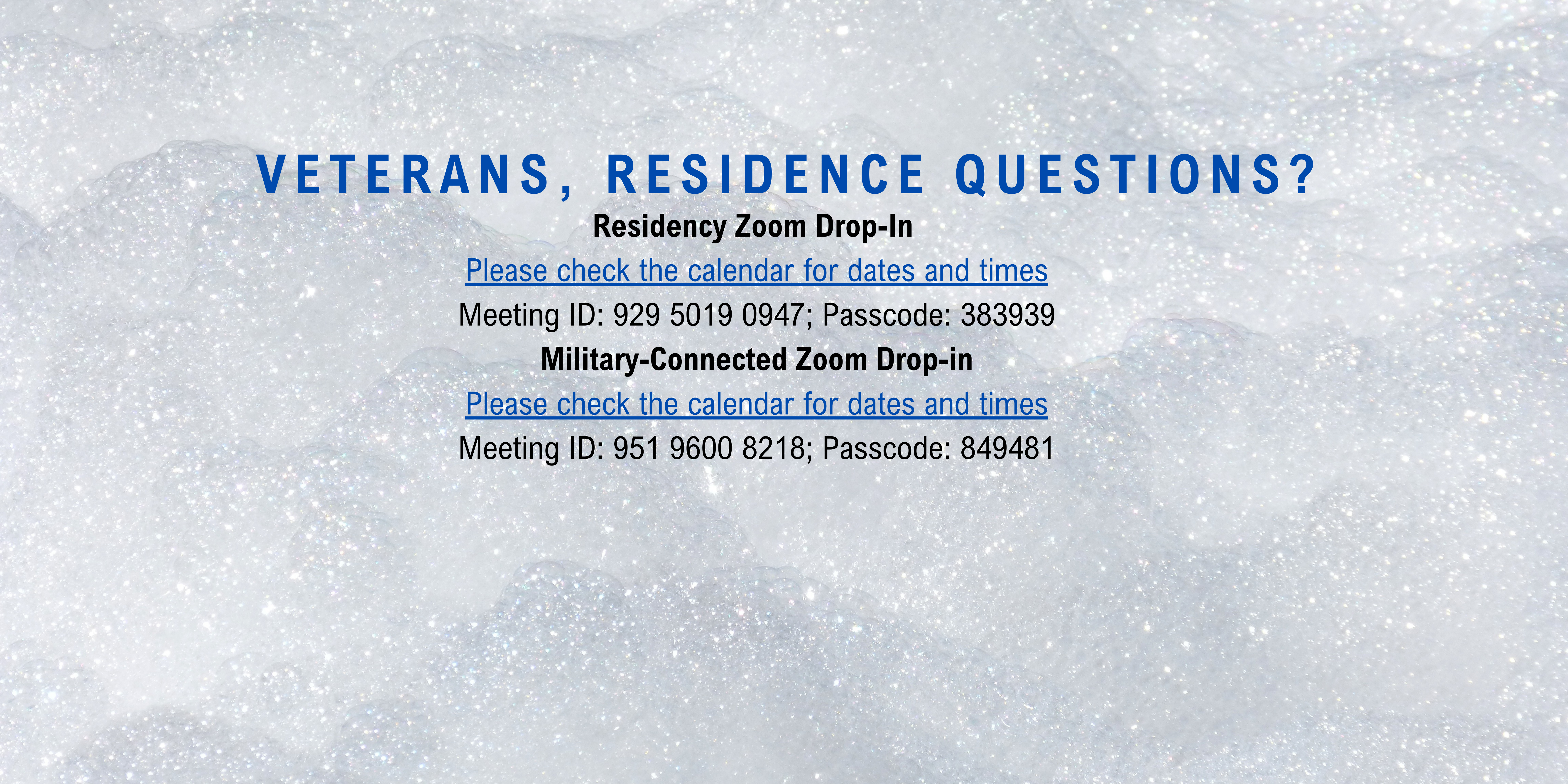 Veterans and residency zoom hours